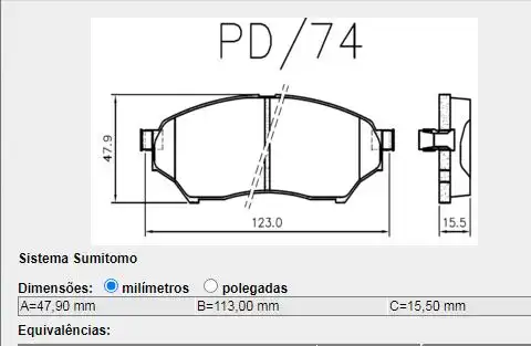 PASTILHA FREIO DIANTEIRA MITSUBISHI PAJERO TR4 2.0 16V 2001/