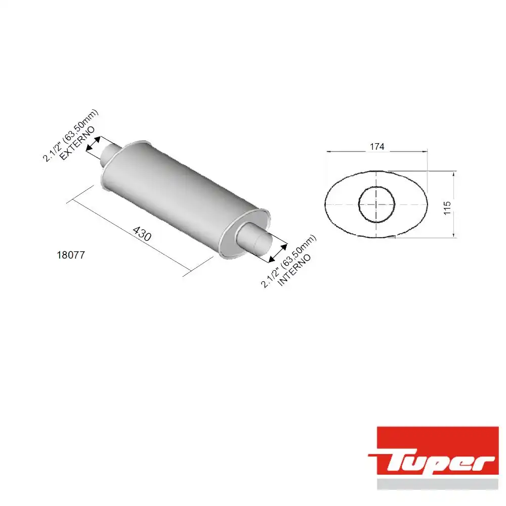 SILENCIOSO UNIVERSAL 2 1/2 (63,50MM) POLEGADAS 43 CM
