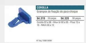 GRAMPO FIXACAO PARACHOQUE TOYOTA COROLLA 02/08 HILUX 92/05 P