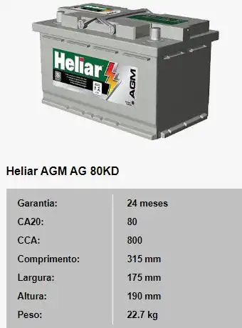 BATERIA UNIVERSAL 80 AMP. POSITIVO DIR (AGM) (START STOP)
