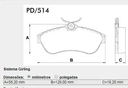 PASTILHA FREIO DIANTEIRA CITROEN C3 1.4 1.6 16V 2002/ SISTEM