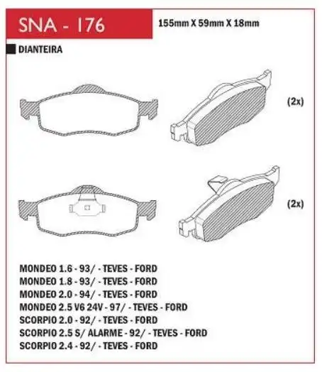 PASTILHA FREIO DIANTEIRA MONDEO 1.6 1993 EM DIANTE (TEVES)