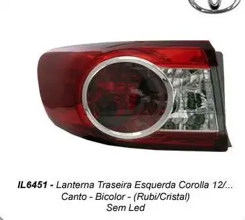 SINAL TRAS TOYOTA COROLLA 12/14 ESQ (CANTO) BICOLOR S/ LED