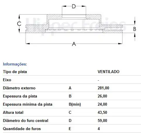 DISCO FREIO DIANTEIRO FIAT MAREA 1998 A 2007 VENTILADO 281MM