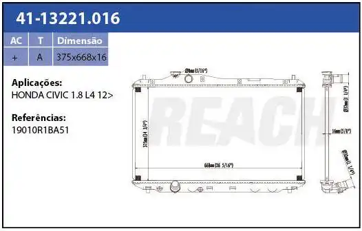 RADIADOR HONDA CIVIC 1.8 L4 12/ CAMBIO MANUAL