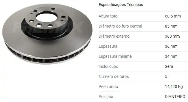 DISCO FREIO DIANTEIRO PORSCHE CAYENNE 2011/ DIREITO