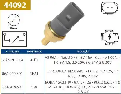 INTERRUPTOR TEMPERATURA GOLF 1.6 8V 1997 A 2005 CINZA