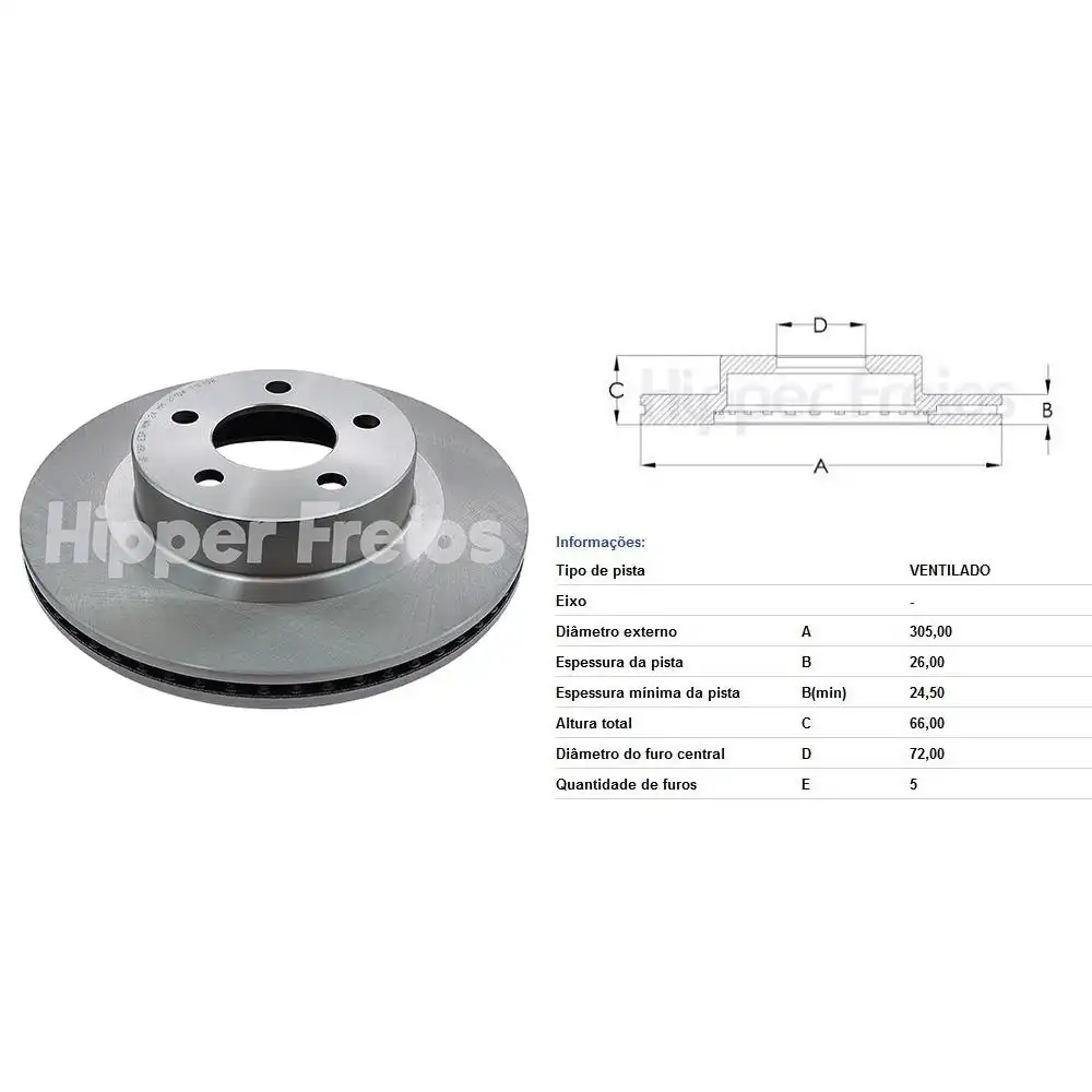 DISCO FREIO DIANTEIRO RANGER 4X4 2001 A 2011 VENTILADO