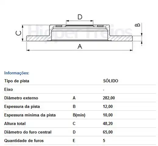 DISCO FREIO TRASEIRO GOLF 2.0 1999 A 2013 282MM