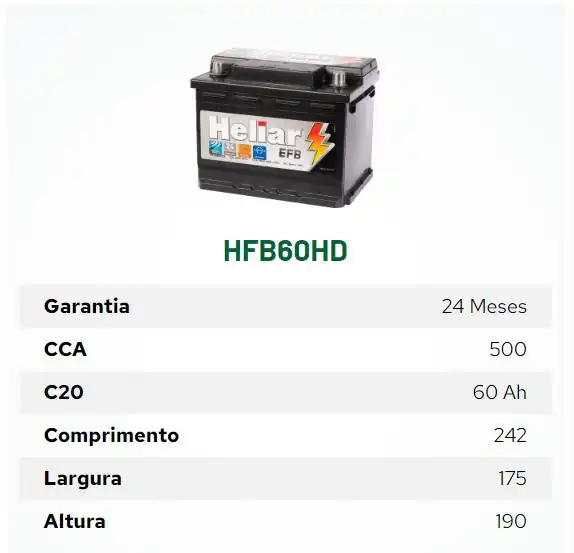 BATERIA UNIVERSAL 60 AMP. POSITIVO DIR EFB START STOP