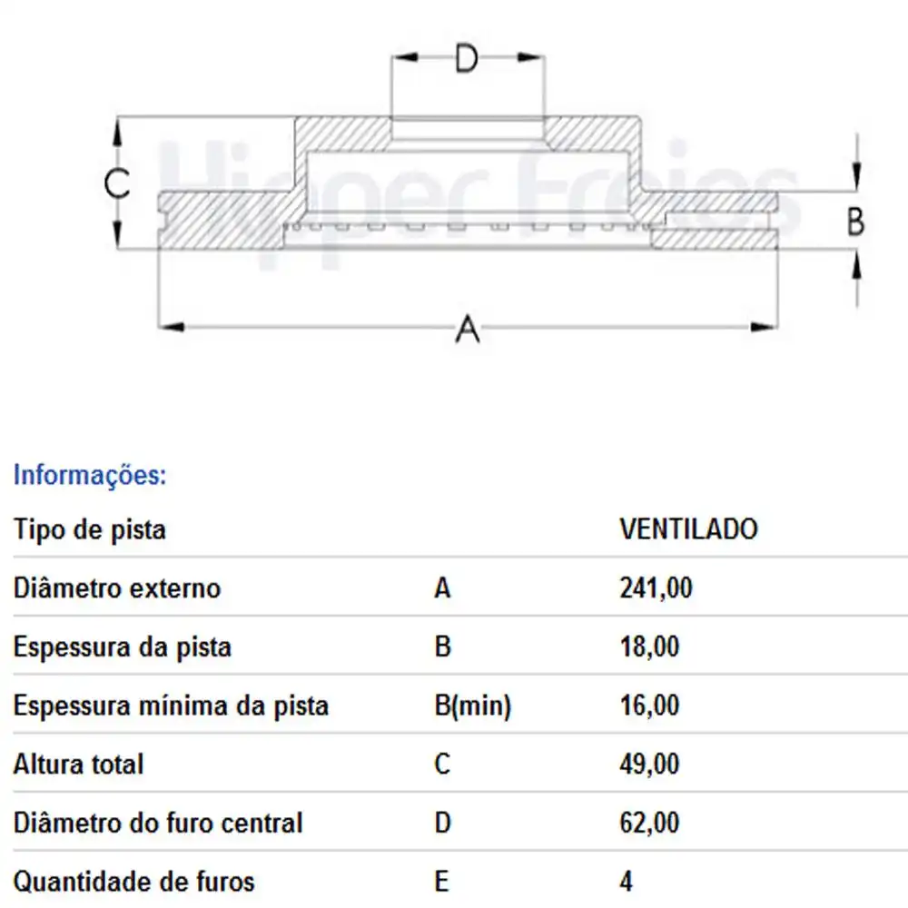 DISCO FREIO DIANTEIRO KIA PICANTO 1.0 1.1 2006/ VENTILADO