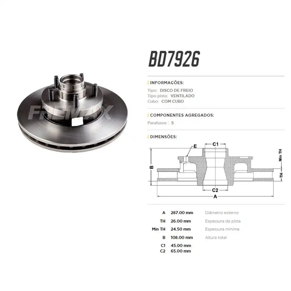 DISCO FREIO DIANTEIRO RANGER 4X2 1998 A 2011 VENTILADO