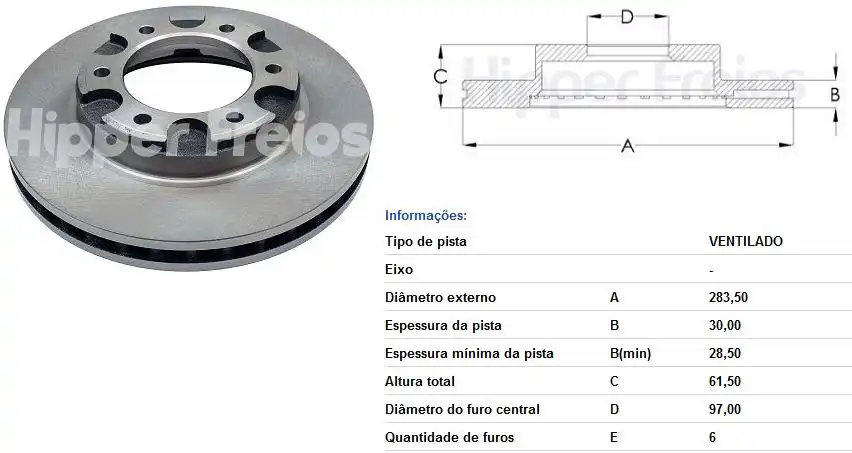 DISCO FREIO DIANTEIRO D-20 1986 A 1999 VENTILADO