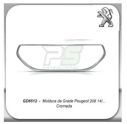MOLDURA GRADE PEUGEOT 208 2014 EM DIANTE CROMADA