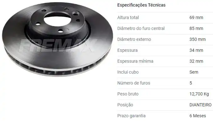 DISCO FREIO DIANTEIRO TOUAREG 3.2 3.6 2007/ ESQUERDO (ARO 18