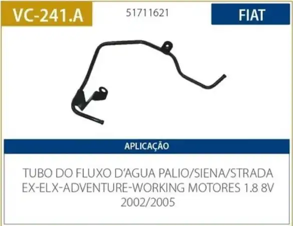 TUBO REFRIGERACAO MOTOR FIAT PALIO 1.8 8V 2002 A 2004