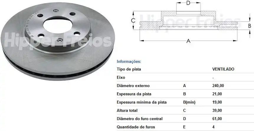 DISCO FREIO DIANTEIRO HONDA FIT 1.4 1.5 8V 2004 A 2008