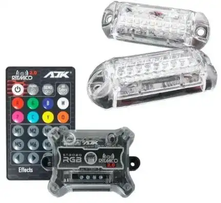 KIT STROBO RGB RITMICO 2.0 2 FAROIS 3W C/ CONTROLE REMOTO