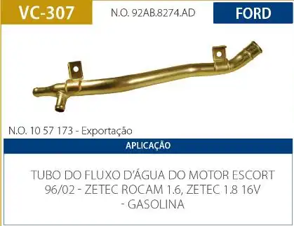 TUBO REFRIGERACAO MOTOR ESCORT 1.8 1996 A 2002 ZETEC ROCAM