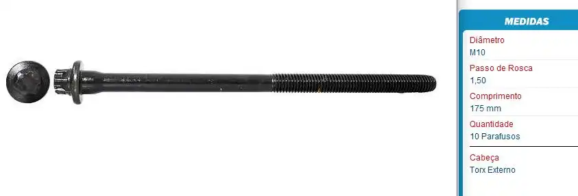 PARAFUSO CABECOTE PEUGEOT 206 1.4 8V 2004 EM DIANTE