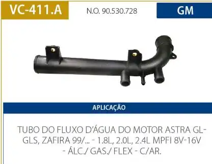 TUBO REFRIGERACAO MOTOR ASTRA 1.8 2.0 8V 16V 1999/ C/ AR