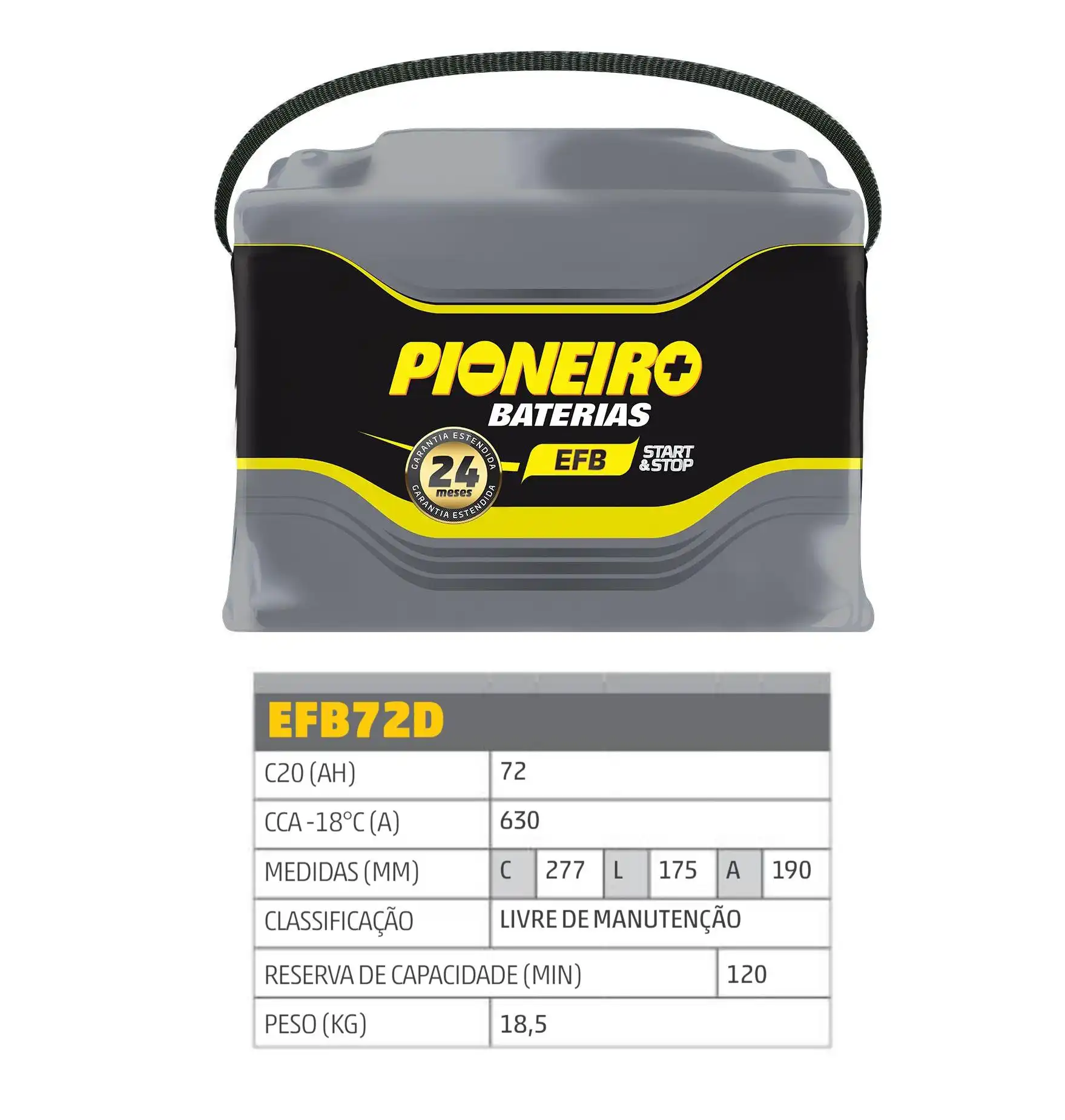 BATERIA UNIVERSAL 72 AMP. POSITIVO DIR EFB START STOP