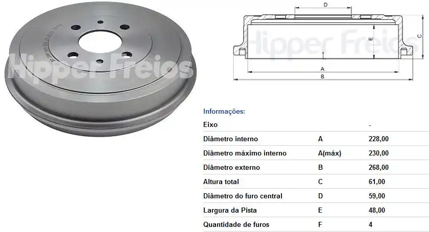 TAMBOR FREIO TRASEIRO FIAT STRADA 1998 A 2022