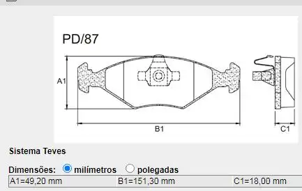 PASTILHA FREIO DIANTEIRA FIAT UNO 1.0 FIRE 2009/ SISTEMA TEV