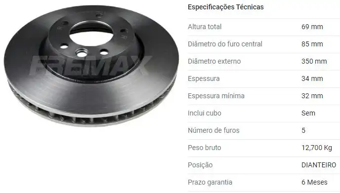 DISCO FREIO DIANTEIRO TOUAREG 3.2 3.6 2007/ DIREITO (ARO 18)