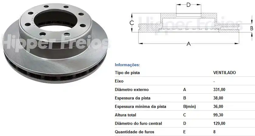 DISCO FREIO DIANTEIRO F-250 1999/ VENTILADO