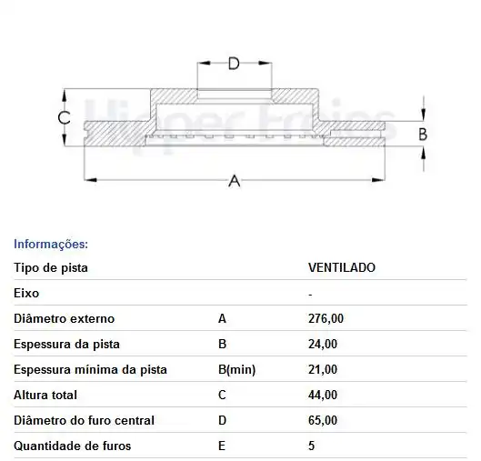 DISCO FREIO DIANTEIRO POLO 1.0 TSI 2018/ VENTILADO