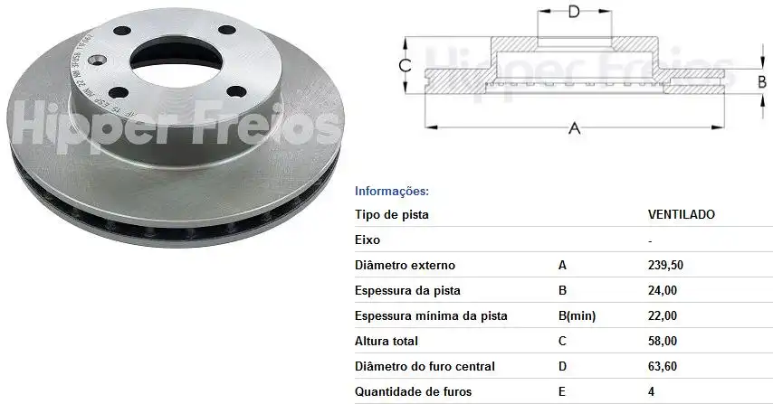 DISCO FREIO DIANTEIRO ESCORT HOBBY 1993 A 1996 VENTILADO