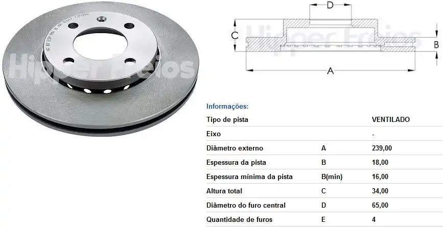 DISCO FREIO DIANTEIRO GOL G5 1.0 8V 2008/ VENTILADO ARO 13