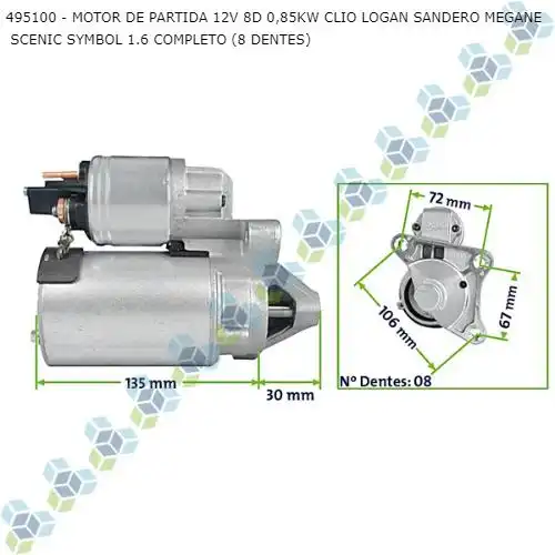 MOTOR PARTIDA RENAULT SCENIC CLIO SANDERO SYMBOL 1.6 16V