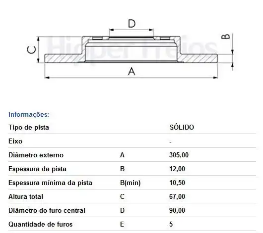 DISCO FREIO TRAS RENAULT MASTER 2.5 2.8 00/12 SOLIDO