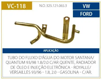 TUBO REFRIGERACAO MOTOR SANTANA 1.8 2.0 1992 A 1998 ALC C/AR