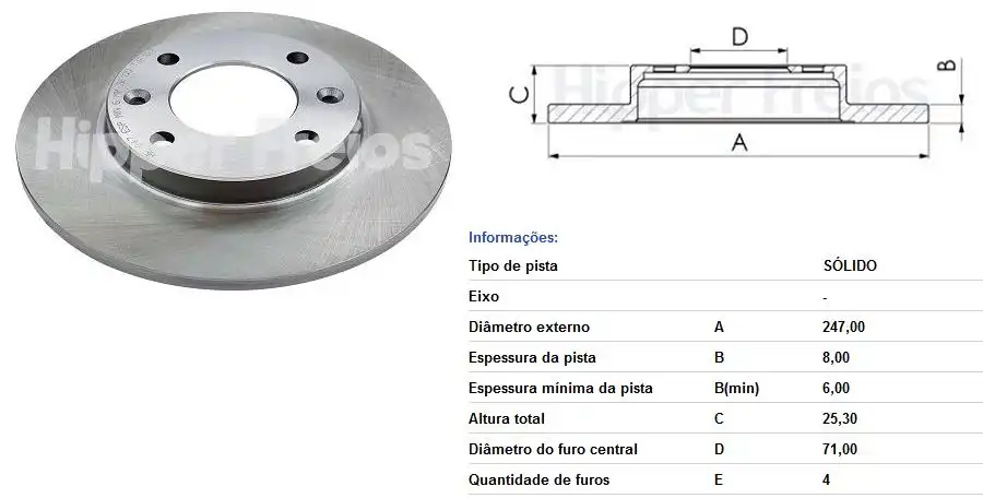 DISCO FREIO TRAS XSARA TDS 97/ PEUGEOT 106 96