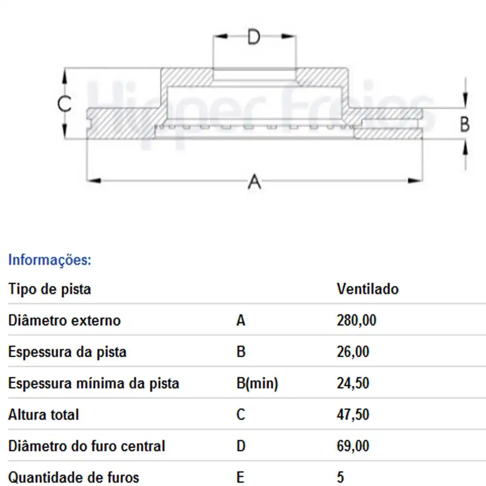 DISCO FREIO DIANTEIRO KIA CERATO 1.6 16V 2006 A 2012 280MM