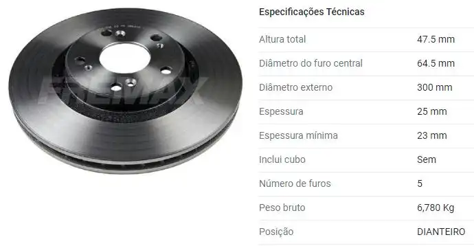 DISCO FREIO DIANTEIRO HONDA NEW CIVIC 2.0 16V SI 2006/