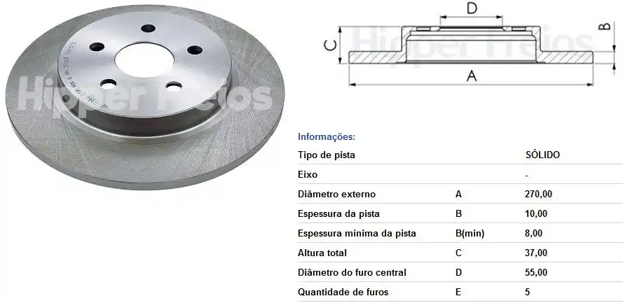 DISCO FREIO TRASEIRO TOYOTA COROLLA 2007 A 2019