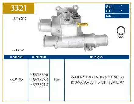 VALVULA TERMOSTATICA FIAT PALIO 1.6 16V 1996 A 2000 - 2 FURO