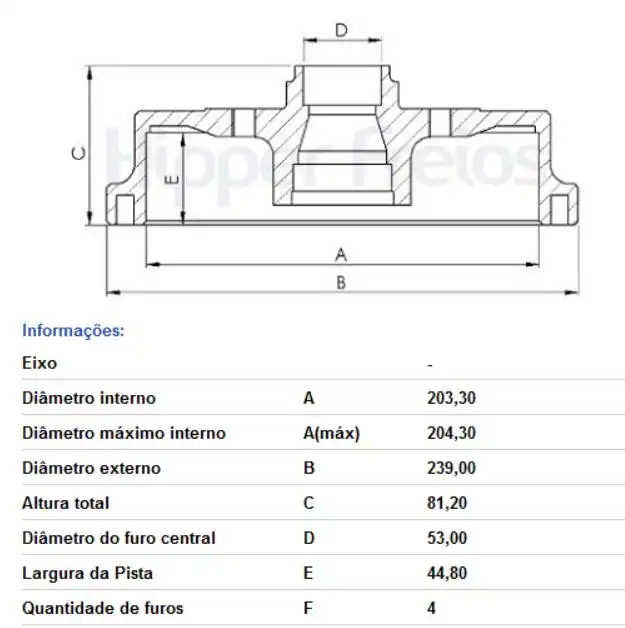 TAMBOR FREIO TRASEIRO FOCUS 2000 A 2007