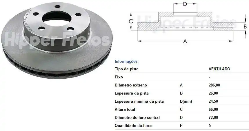 DISCO FREIO DIANTEIRO RANGER 4X4 1995 A 2011 VENTILADO