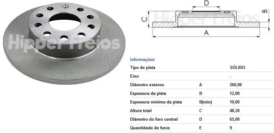 DISCO FREIO TRASEIRO GOLF 2.0 2003 A 2012