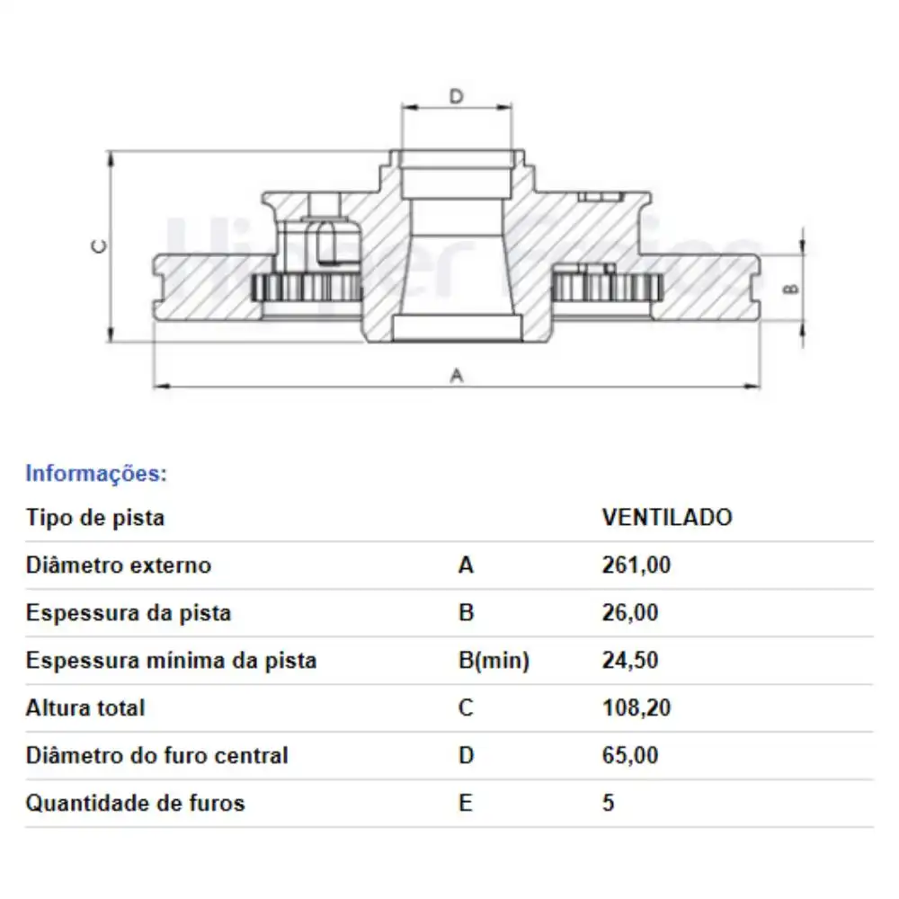 DISCO FREIO DIANTEIRO RANGER 4X2 1995 A 1998 VENTILADO