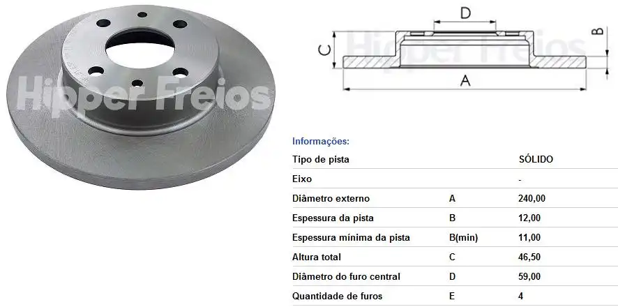 DISCO FREIO DIANTEIRO FIAT UNO 1985/ SOLIDO