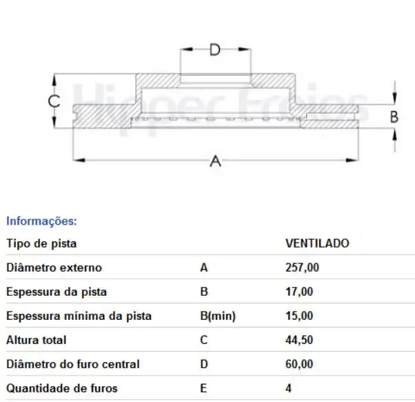 DISCO FREIO DIANTEIRO CHERY FACE 1.0 1.3 2010 ACIMA