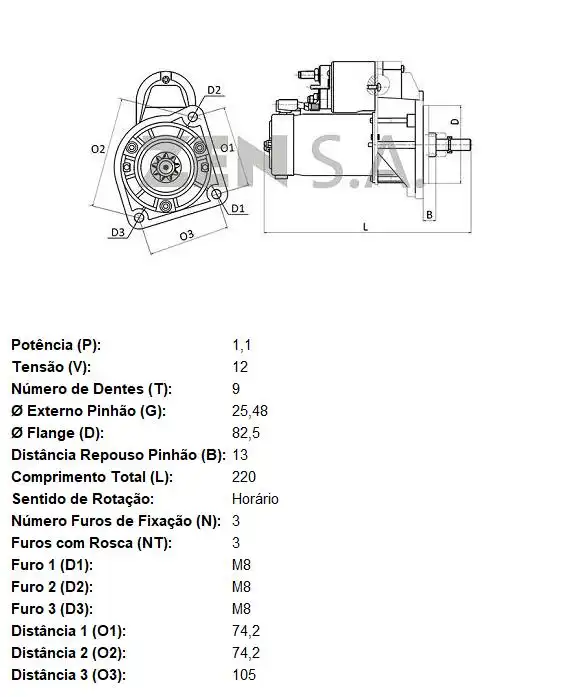 MOTOR PARTIDA GOL 1.6 1.8 2.0 1987 A 1999 9 DENTES