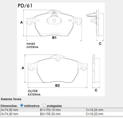 PASTILHA FREIO DIANTEIRA VECTRA 2.0 16V 1997/