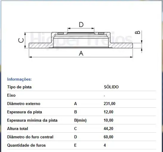 DISCO FREIO DIANTEIRO TOWNER SOLIDO
